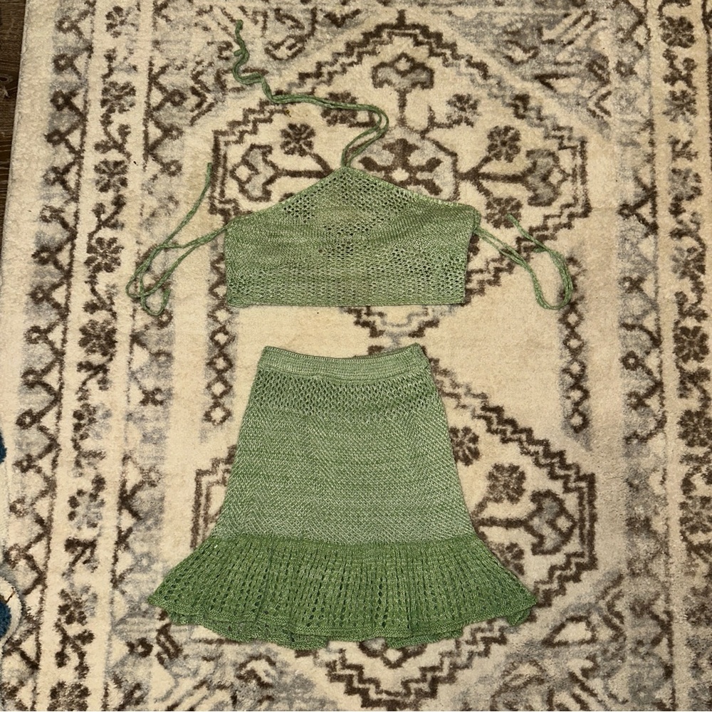 Handmade Green Knit Top and Skirt Set small / medium